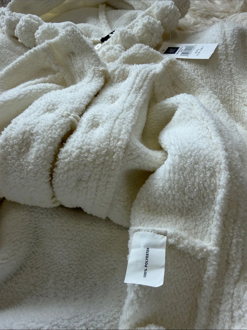 GAP Girl’s XXL Cream Bouclé Hooded Jacket with Pom Trim